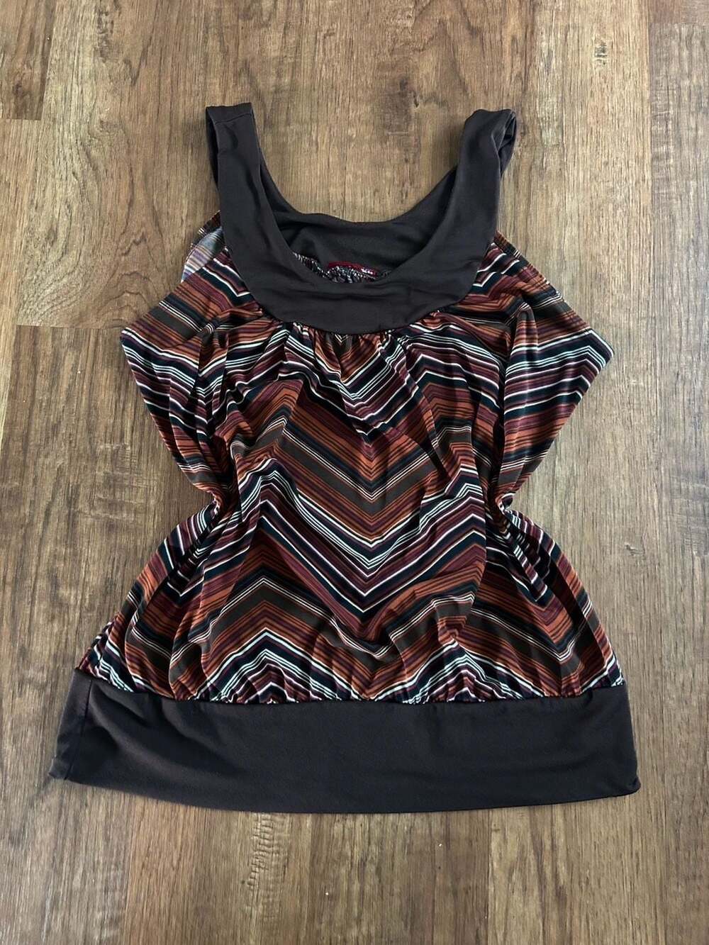 2000s Candy Rain Plus Chevron Striped Sleeveless Top Brown